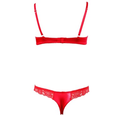 Cottelli LINGERIE - Koronkowy Komplecik Biustonosz Bez Miseczek I Otwarte Stringi Czerwone 80B/M